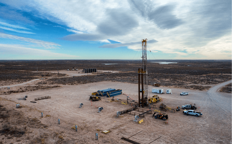 Remote oil rig under cloudy sky