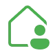 Minimalist home and person graphic