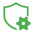 Green shield with cogwheel symbol